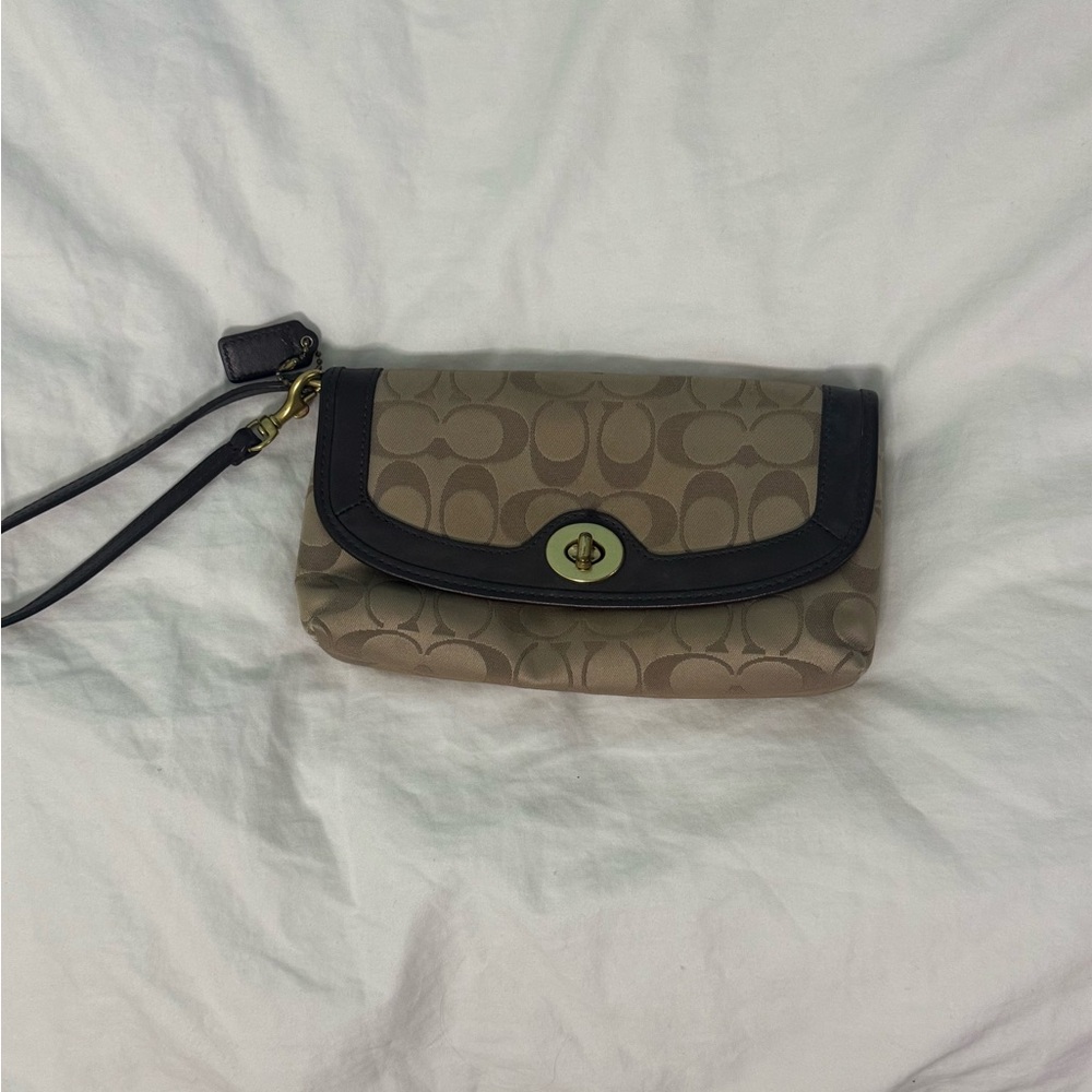 Coach Brown and Black Signature Wristlet